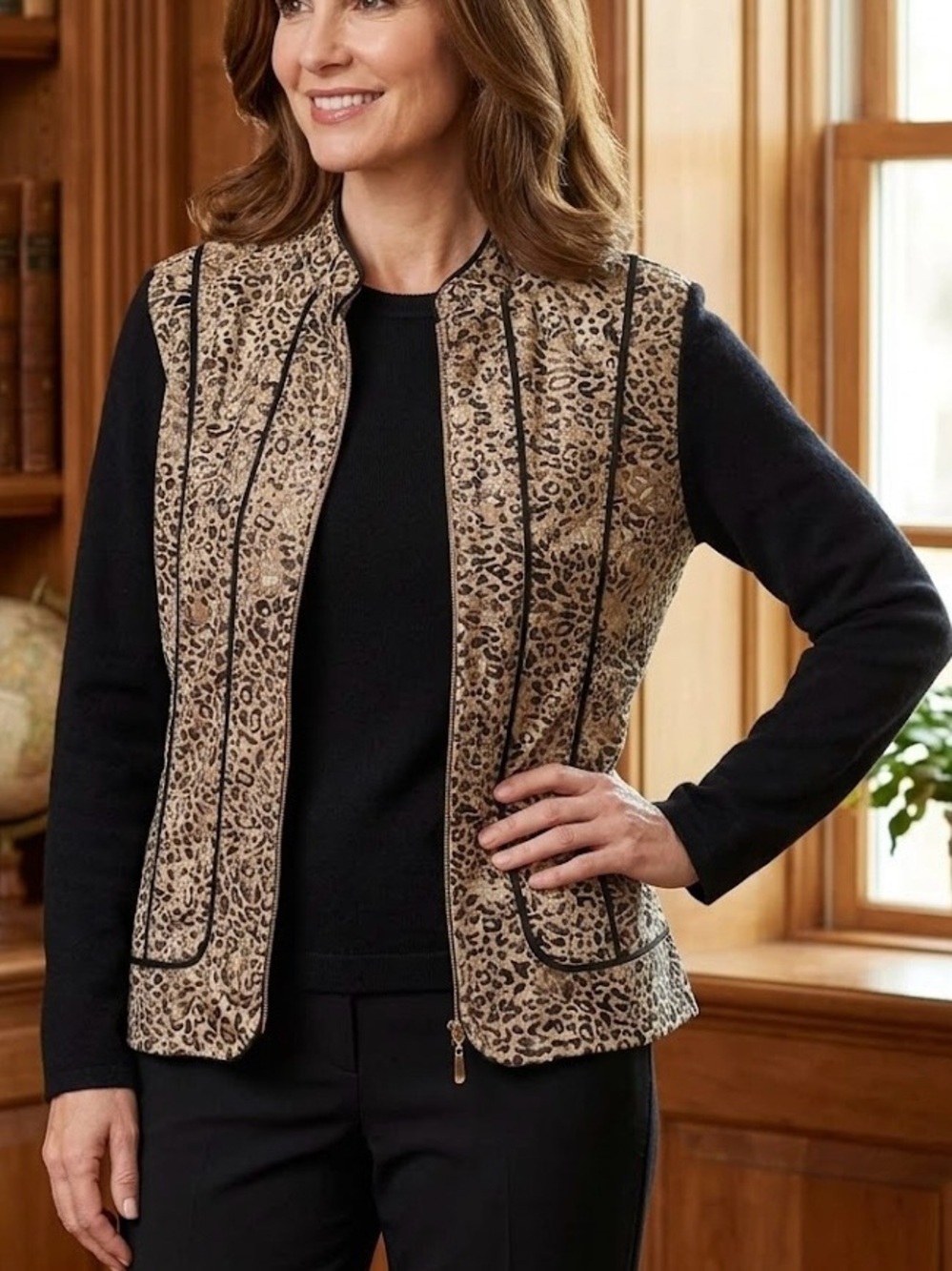 Tanjay Petites Leopard Print Zip-Up Jacket Blazer Mobwife Luxury Earthy Chic